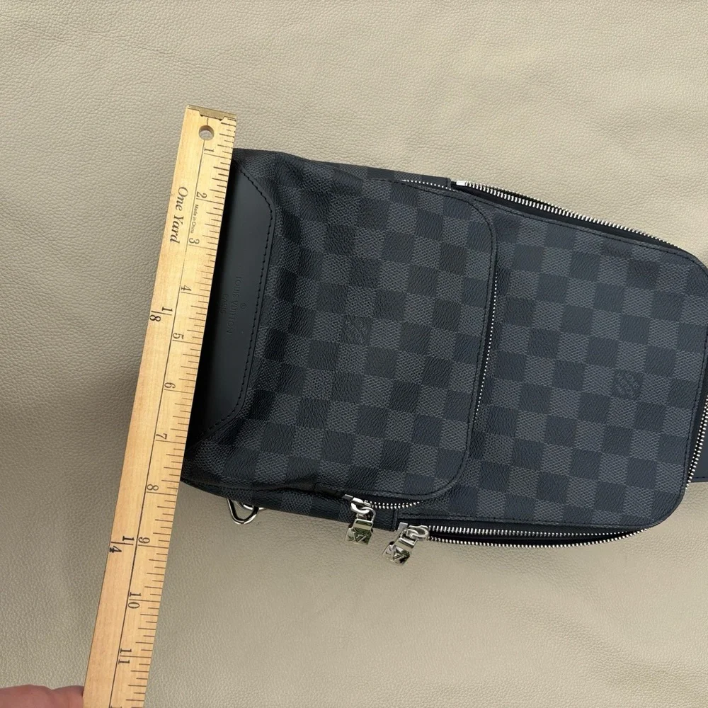 LOUIS VUITTON BLACK CHECKERED SLING BAG AUTHENTIC - Picture 10 of 12